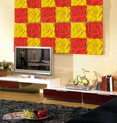 PU 3D Dekorasi Wall Panel merah / kuning mawar 600 mm * 600 mm