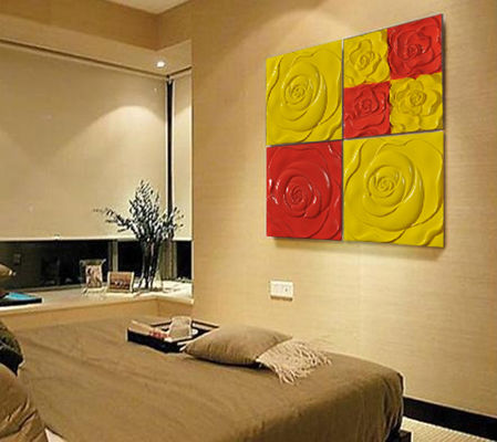 পু 3D আলংকারিক ওয়াল প্যানেল লাল / হলুদ গোলাপ 600mm * 600mm