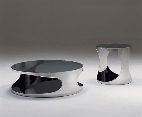 Italian Round Shiny Glass Metal Coffee Table of Living Room Furniture