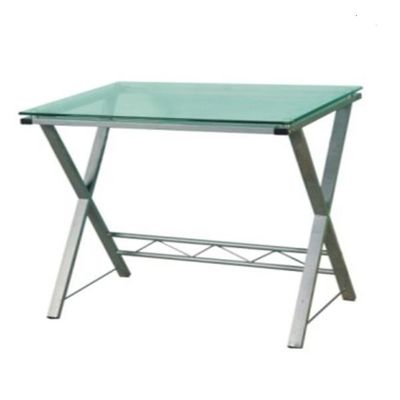 Hijau Durable Meja Modern Glass Komputer Perak Rangka Baja Untuk Rumah DX-8831X