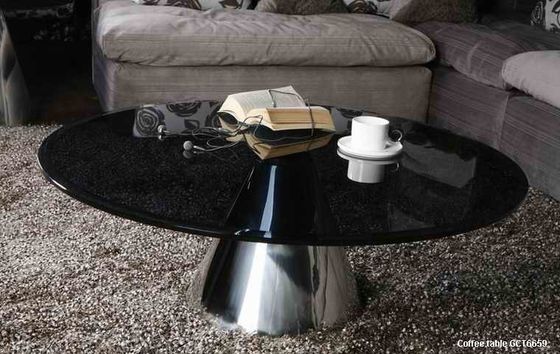 Putaran Tabel Hitam Kaca Logam Coffee