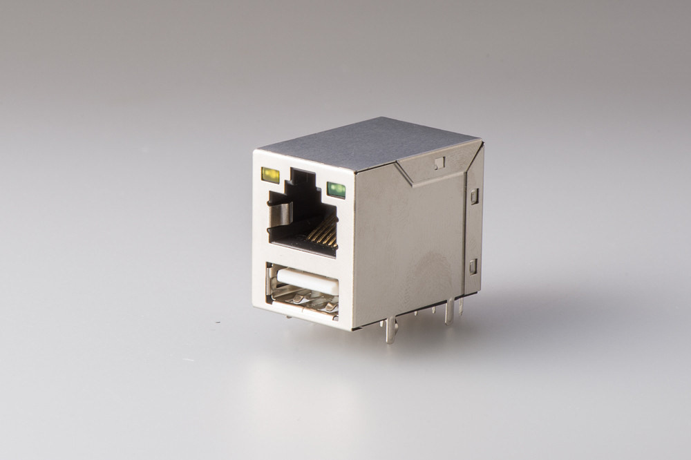 ขั้วต่อ USB Modular RJ45 รุ่น Female, แจ็ค Ethernet แบบ Panel Mount พร้อมโล่และ Led
