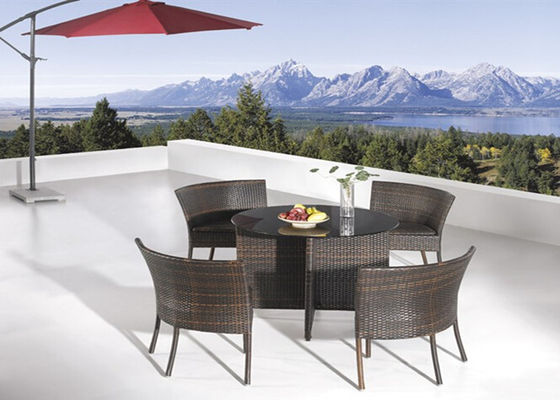 4 Chỗ ngồi Rattan Vườn nội thất Thiết Vòng Glass Bàn ăn và ghế